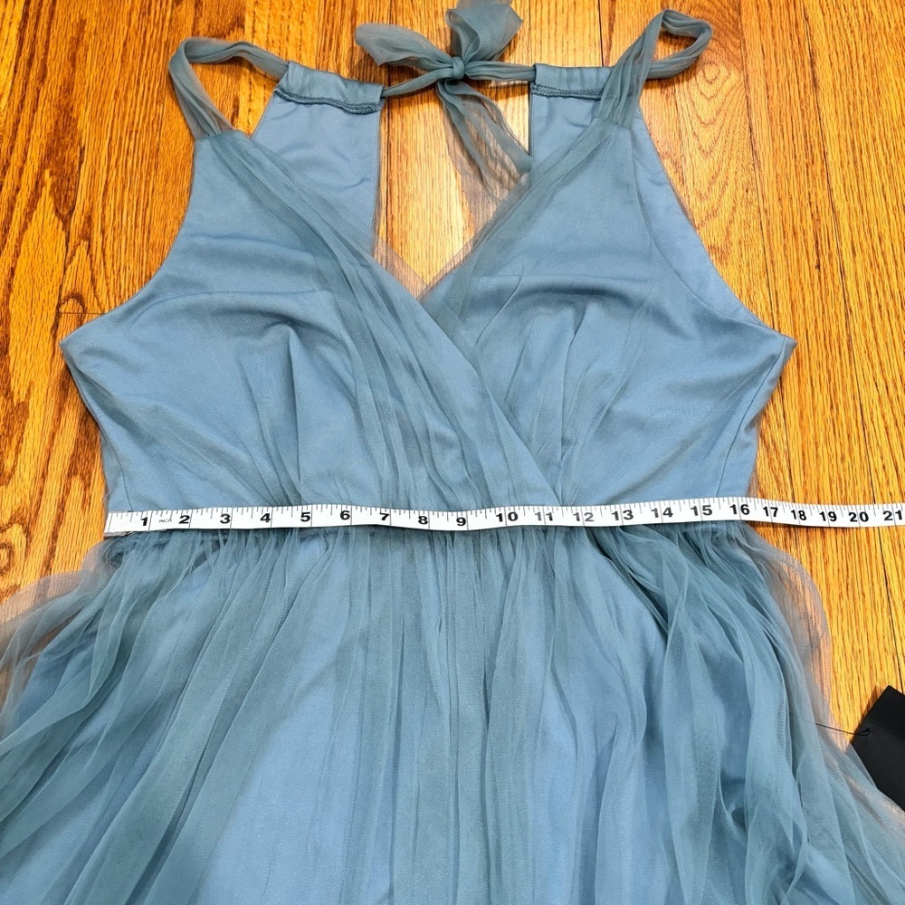 Lulu's NEW/Tag XL Ambiance Slate Blue Mesh Tulle Prom Wedding Party Midi dress - Picture 12 of 16